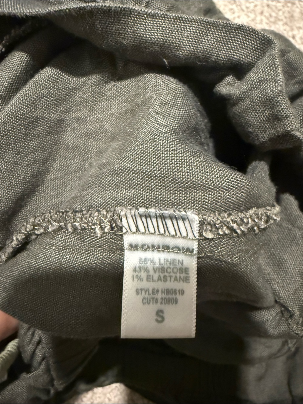 Monrow Olive Drawstring Linen Shorts with Cream Rope - Picture 4 of 4